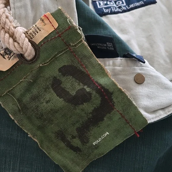 POLO Sportsman Military Green Distress 1967 Patchwork Cargo Jeans NWT - Picture 15 of 16